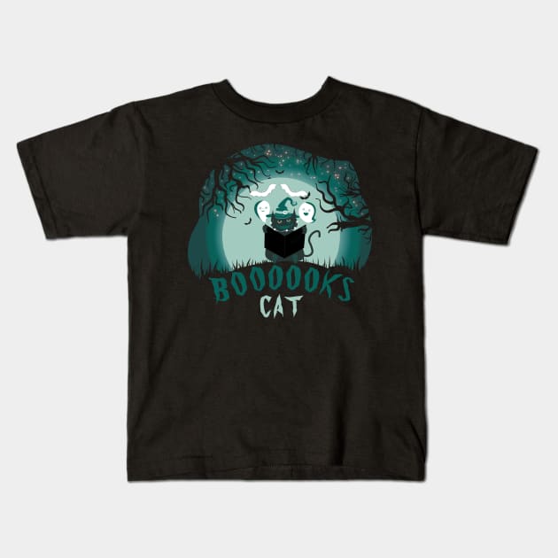 cat and Ghost Book Reading Halloween funny gifts Kids T-Shirt by bakmed